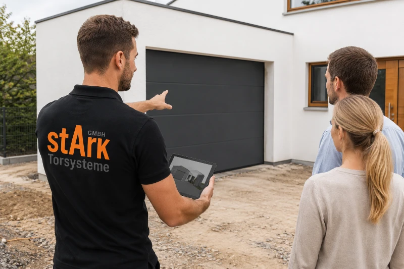 Servicetechniker bei der Montage eines Torsystems